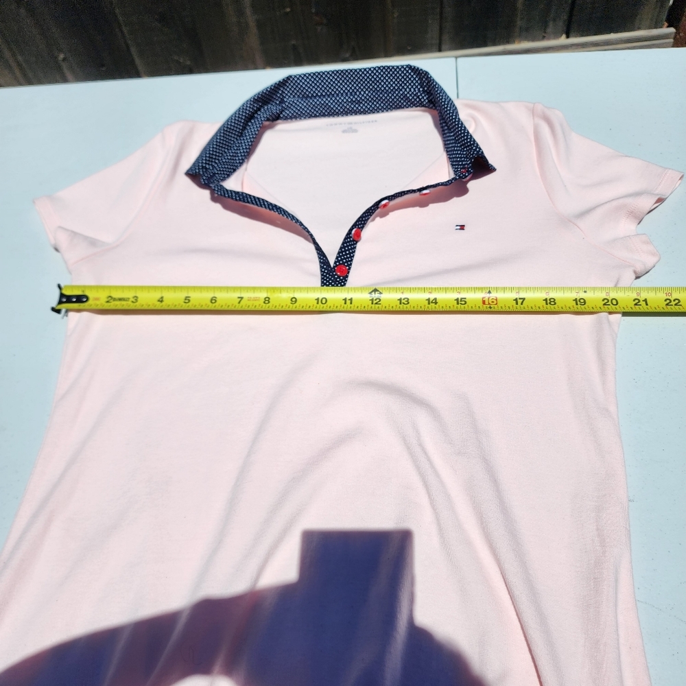 Tommy Hilfiger L pink and blue polkadot collar polo shirt dress Used good - Picture 4 of 6